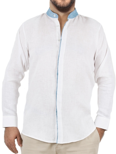 White Linen Shirt with Mandarin Collar SHIRTS