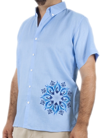 Sky Blue High Quality Pure Linen Shirt With Short Sleeves SHIRTS