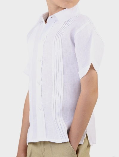 Camisa de Lino 100% Alforzas Para Niños Color Blanco CAMISAS