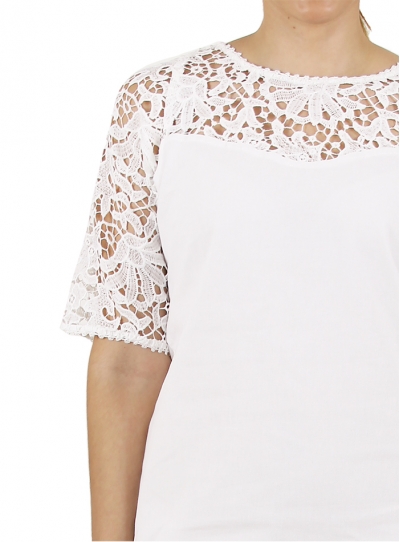 White Short Cotton Dress with Lace DRESSES