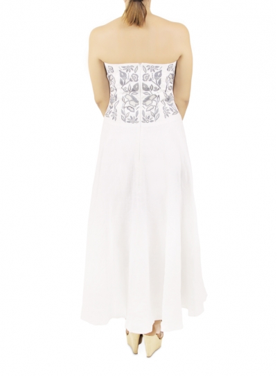 White Long Dress With Artisan Made Embroidery On The Corset WOMEN