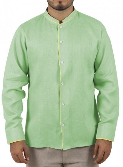 Green Shirt 100 % Linen with Yellow Details SHIRTS