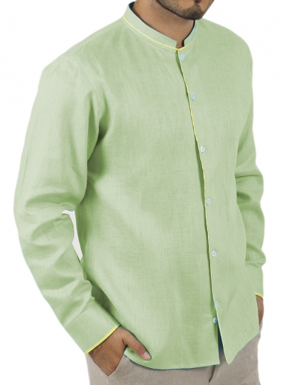 Green Shirt 100 % Linen with Yellow Details SHIRTS