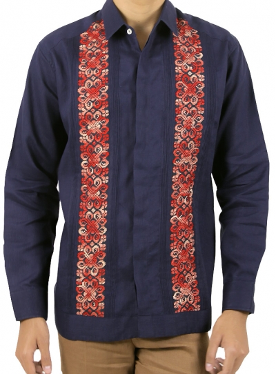 Embroidered Blue Linen Guayabera GUAYABERAS