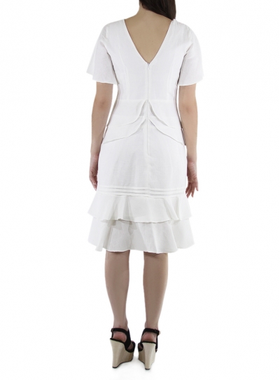 Pleated 100% Linen Midi Dress DRESSES