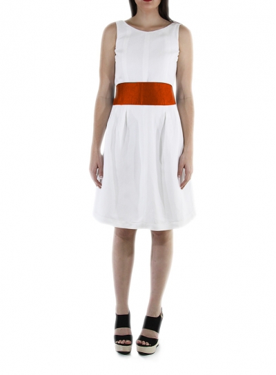 Belted Sleeveless White Linen Dress DRESSES