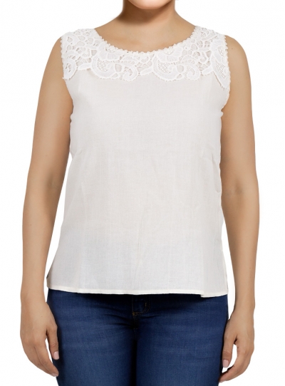 White Color Cotton Crochet Top TOPS