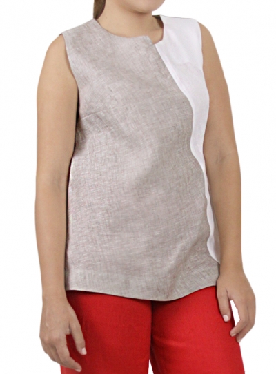 Blusa  100% De Lino Color Beige Con Blanco BLUSAS