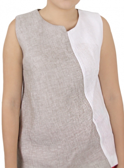 Blusa  100% De Lino Color Beige Con Blanco BLUSAS