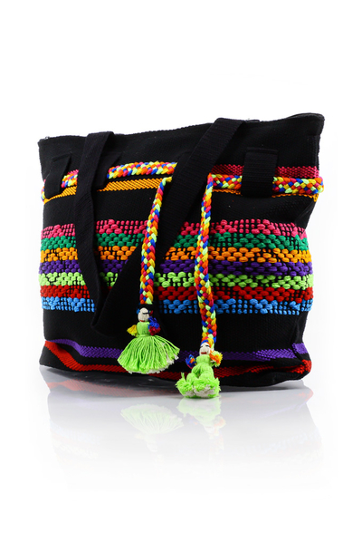 Bolso Artesanal Negro Con Colores Telar De Cintura BOLSAS & CARTERAS