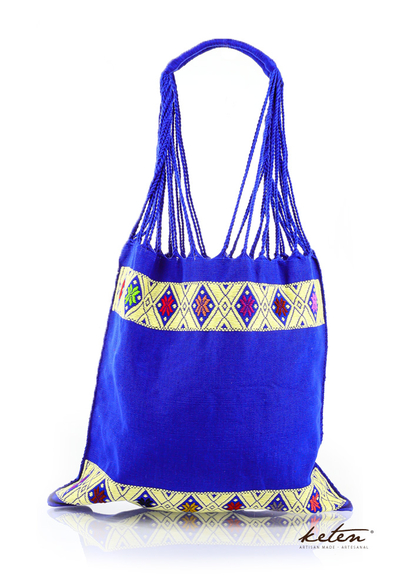 Blue Color Waist Loom Shopping Bag Hand Made BAGS & POUCHES