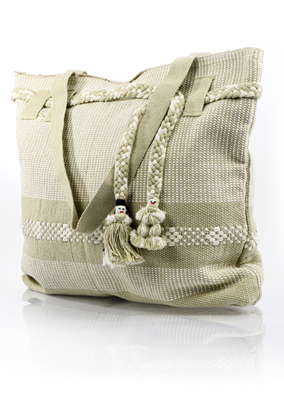 Bolso Artesanal Beige con Blanco Telar De Cintura BOLSAS & CARTERAS