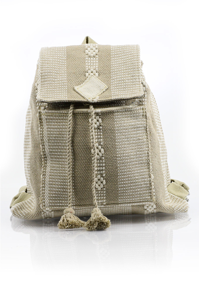 Mochila Telar de Cintura Color Beige Blanco BOLSAS & CARTERAS