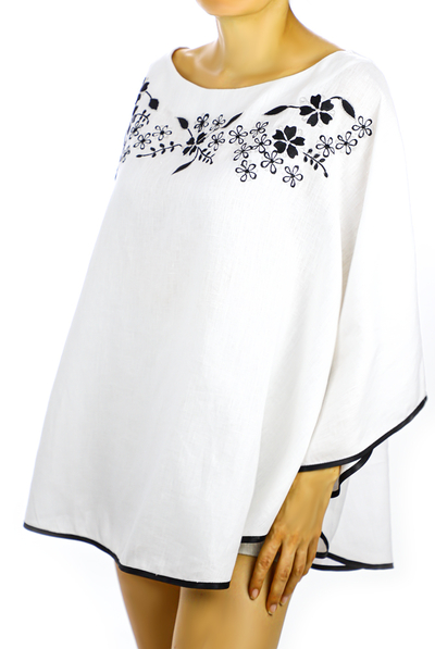 White Linen Blouse With Handmade Embroidery TOPS