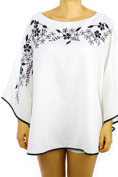 Blusa de Lino Color Blanco Con Bordado Dirigida Artesanal BLUSAS