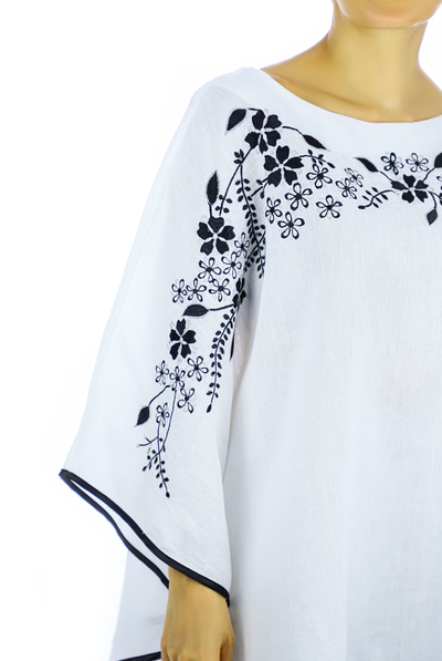 White Linen Blouse With Handmade Embroidery TOPS