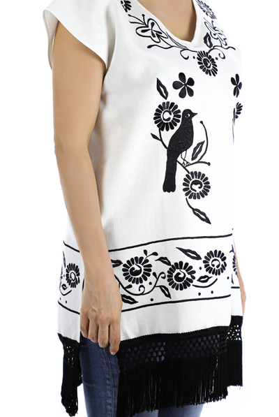 Mexican Traditional Embroidery Hand Made Linen Blouse TOPS