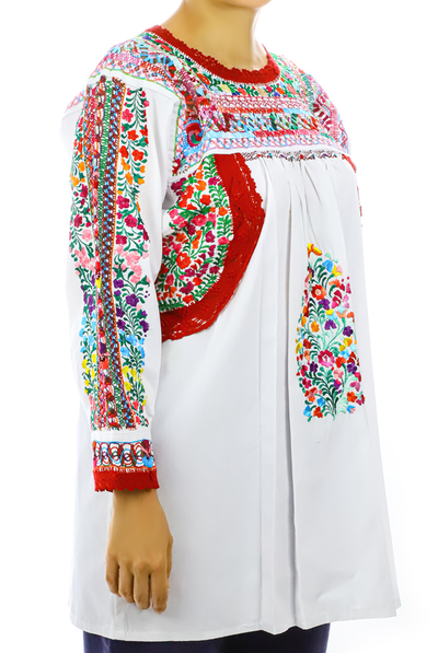 Mexican Traditional High Quality Cotton Hand Embroidered Blouse TOPS