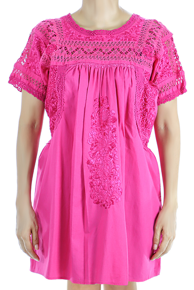 Blusa de San Antonino Fino Deshilado Bordado a Mano Color Rosa BLUSAS