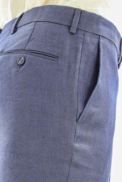 Tailored Fit Blue Natural Linen Trouser for Men TROUSERS