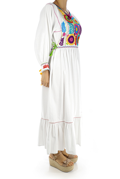 White Handmade Embroidered Cotton Dress WOMEN