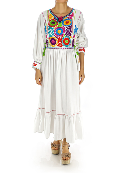 White Handmade Embroidered Cotton Dress WOMEN