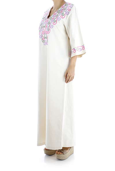 Ivory Color Handmade Embroidered Cotton Dress WOMEN