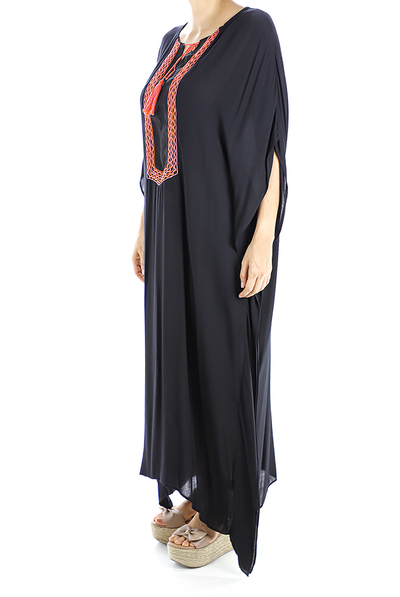 Black Color Handmade Embroidered Cotton Dress WOMEN