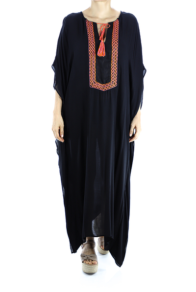 Black Color Handmade Embroidered Cotton Dress WOMEN