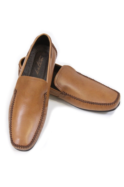 Handmade Leather Saddle Loafers, Tan SHOES FOR MEN