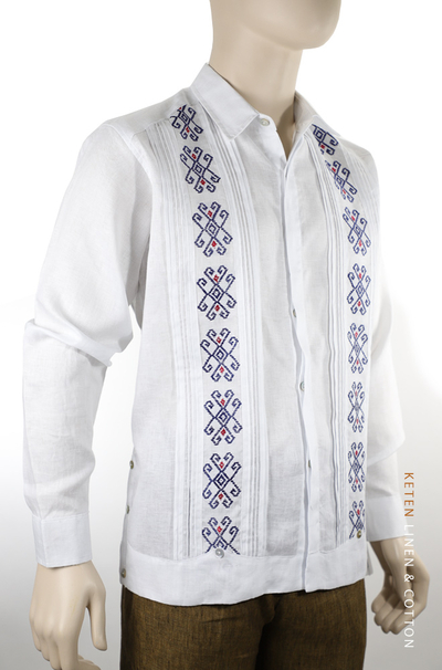 Guayabera De Lino Italiano Blanco Bordado a Mano GUAYABERAS 