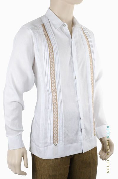 Guayabera de Lino Con Bordado Color Caqui GUAYABERAS 