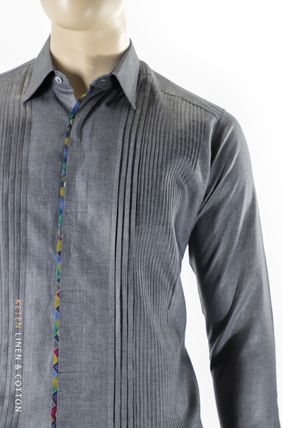 Guayabera de Lino Color Gris Oscuro Con Combinacion GUAYABERAS 