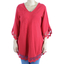 Red Color Cotton Long Sleve Hand Embroidered Crochet Top TOPS